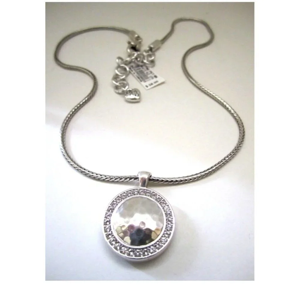 Brighton Ballantyne Silver Plated Reversible Hammered Disc Crystal Necklace
